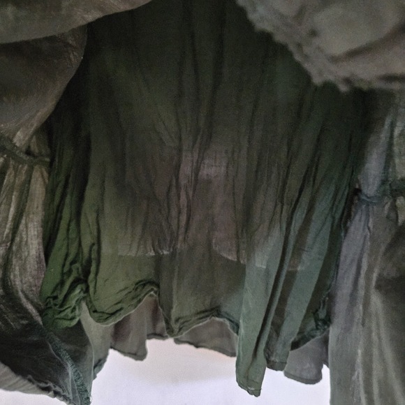 Pomander Place Dress sz M Ceci Smocked Long Sleeve Green Tiered Cotton Mini Boho - Picture 13 of 16